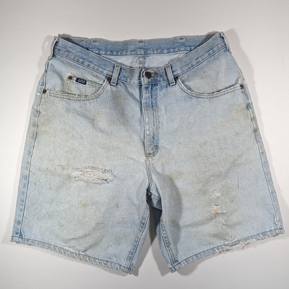 Vintage 90s Lee Denim Shorts Men's Size 36 Faded Distressed Light Blue